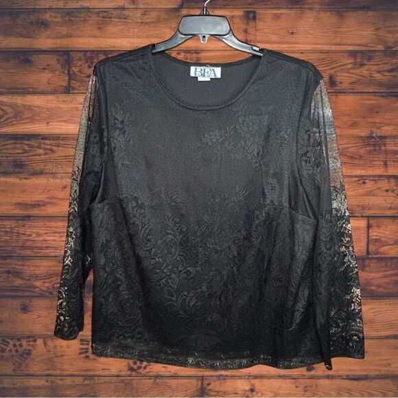 5 for $25🔥VTG BFA Classics Black Lace Long Sleeve Blouse 2X - Picture 1 of 6